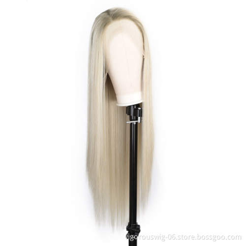 Vigorous Synthetic Heat Resistant Ombre Blonde Lace Front Wigs for Black Women Long Straight 2 Tone Color Wig for Daily Party